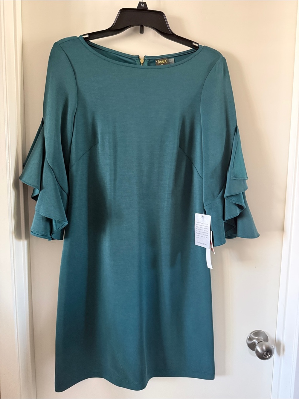 Taylor Teal Ruffle Sleeve Midi Dress